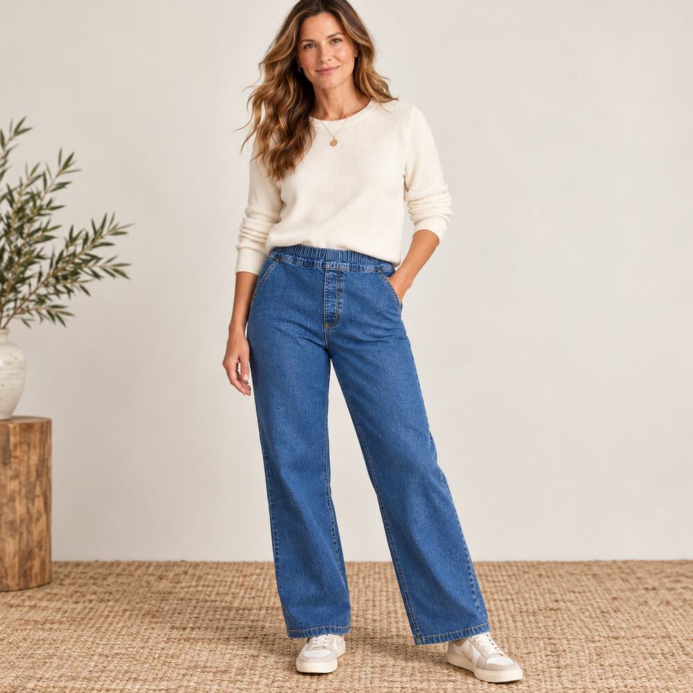 Soft Surroundings Petite Medium Pull On Jeans Relaxed Straight Leg